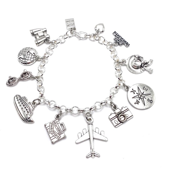 Travel Charm Bracelet Cruise Airplane Bon Voyage Traveler Charms - Picture 4 of 7